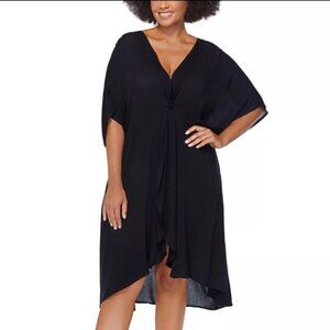 Raisins Curve Plus Size Solid Paraiso Twist-Front Dress Beach Cover-Up 2X Sheer